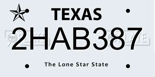 2HAB387 Texas License Plate