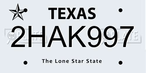 2HAK997 Texas License Plate