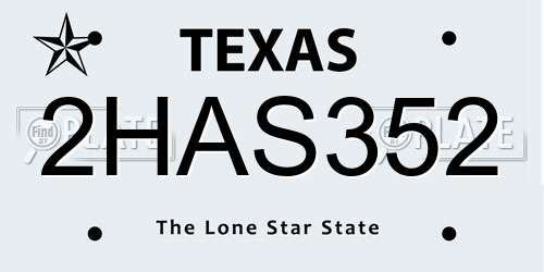2HAS352 Texas License Plate