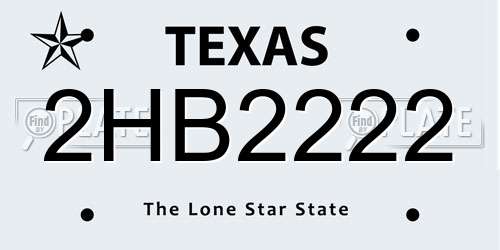 2HB2222 Texas License Plate