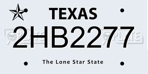 2HB2277 Texas License Plate