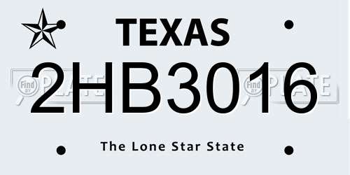 2HB3016 Texas License Plate