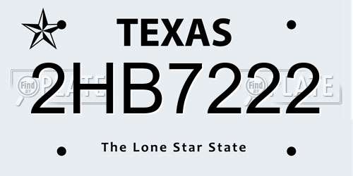 2HB7222 Texas License Plate