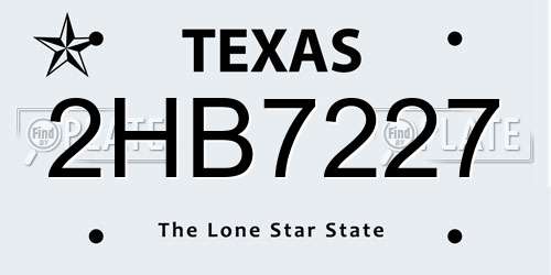 2HB7227 Texas License Plate