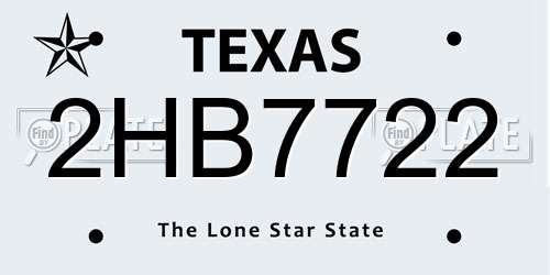 2HB7722 Texas License Plate
