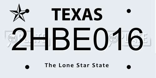 2HBE016 Texas License Plate