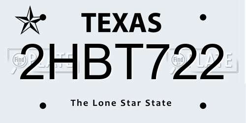 2HBT722 Texas License Plate