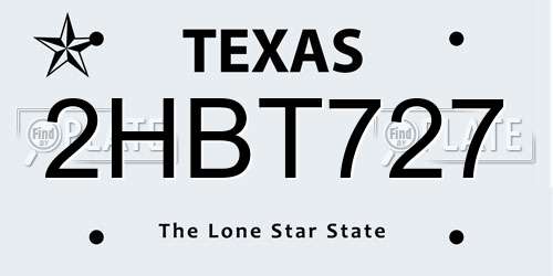 2HBT727 Texas License Plate
