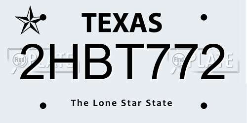 2HBT772 Texas License Plate