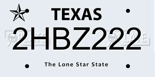 2HBZ222 Texas License Plate