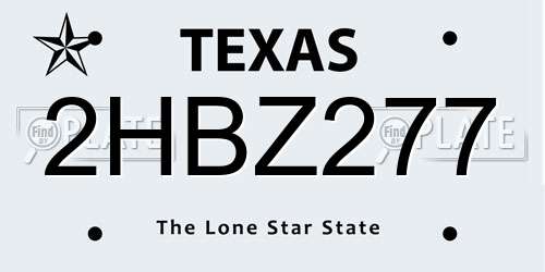 2HBZ277 Texas License Plate