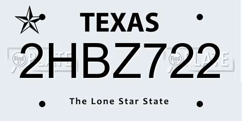 2HBZ722 Texas License Plate
