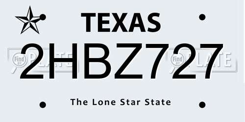 2HBZ727 Texas License Plate