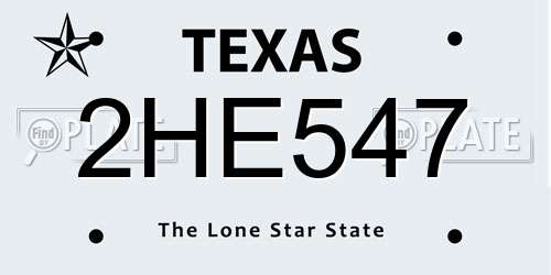 2HE547 Texas License Plate