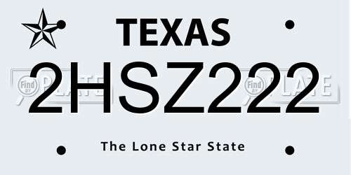 2HSZ222 Texas License Plate
