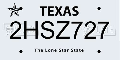 2HSZ727 Texas License Plate