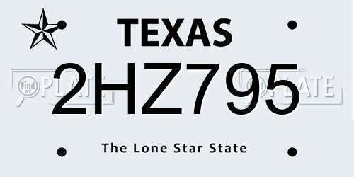 2HZ795 Texas License Plate