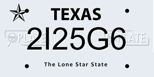 2I25G6 Texas License Plate