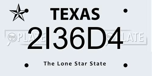 2I36D4 Texas License Plate