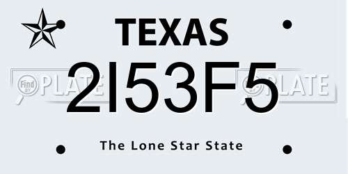 2I53F5 Texas License Plate