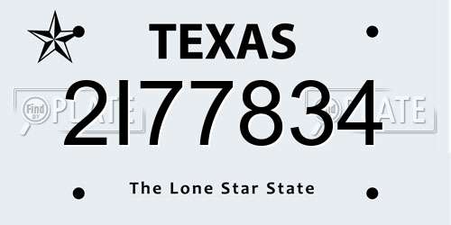 2I77834 Texas License Plate
