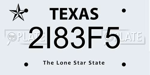2I83F5 Texas License Plate