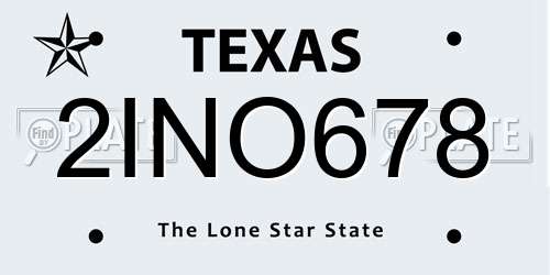 2INO678 Texas License Plate