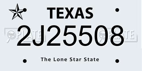 2J25508 Texas License Plate
