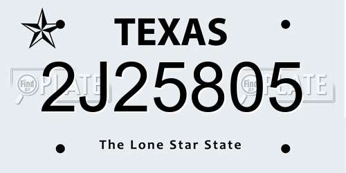 2J25805 Texas License Plate