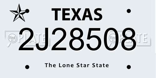 2J28508 Texas License Plate