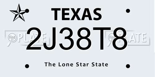 2J38T8 Texas License Plate