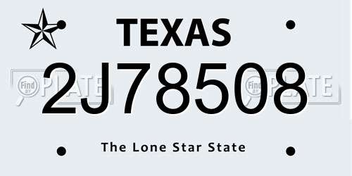 2J78508 Texas License Plate