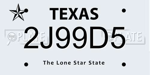 2J99D5 Texas License Plate