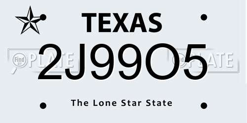 2J99O5 Texas License Plate