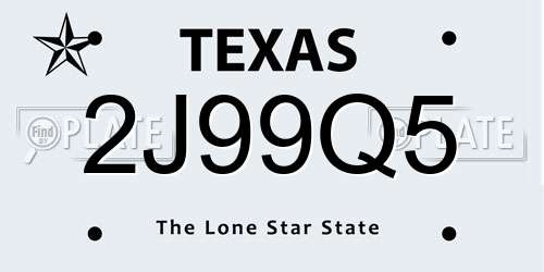 2J99Q5 Texas License Plate
