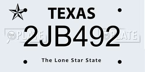 2JB492 Texas License Plate