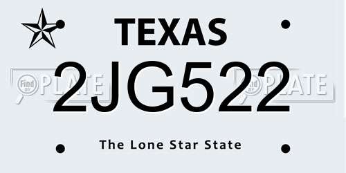 2JG522 Texas License Plate