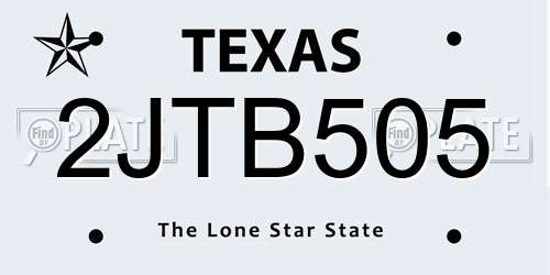 2JTB505 Texas License Plate