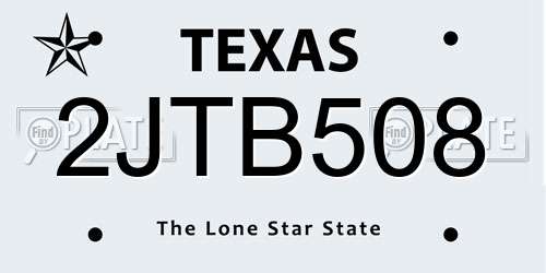 2JTB508 Texas License Plate