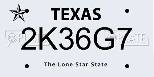 2K36G7 Texas License Plate