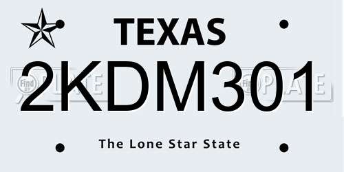 2KDM301 Texas License Plate