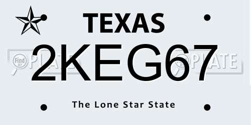 2KEG67 Texas License Plate