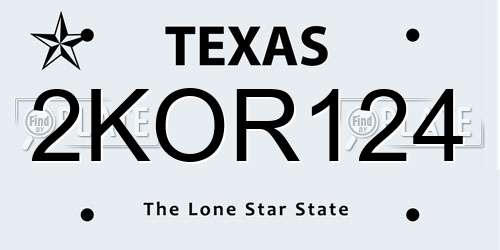 2KOR124 Texas License Plate