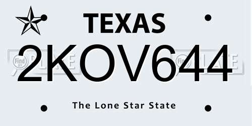 2KOV644 Texas License Plate