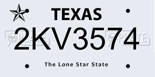 2KV3574 Texas License Plate