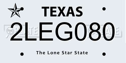 2LEG080 Texas License Plate