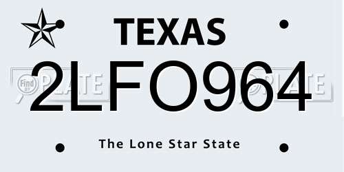 2LFO964 Texas License Plate
