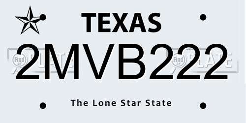 2MVB222 Texas License Plate