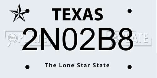 2N02B8 Texas License Plate