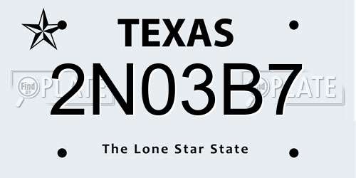 2N03B7 Texas License Plate